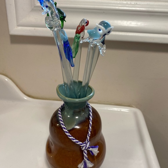 6 Assorted Set Hand Blown Glass Swizzle Sticks for Cocktails - Picture 7 of 7